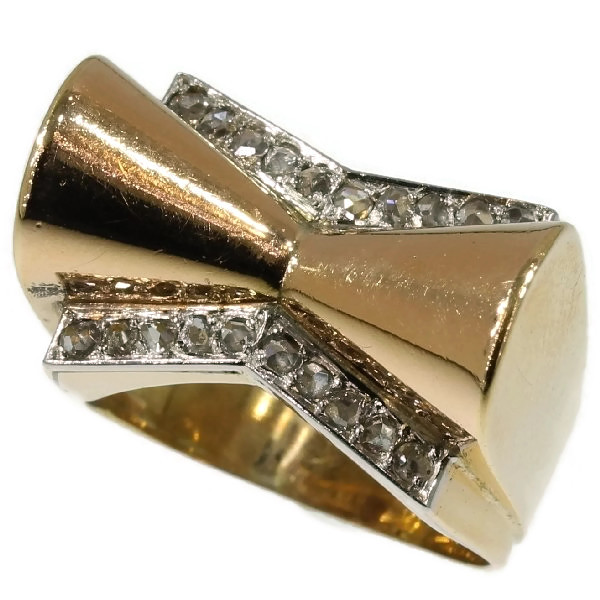 Bi-color gold diamonds Retro ring